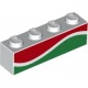 LEGO kocka 1x4 piros-zöld hullám mintával, fehér (38856)